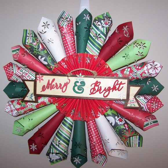 Hand Crafted Other - 18" Merry & Bright Holiday Handmade Paper Wreath
